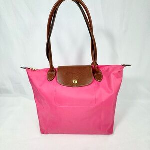 *SOLD* Longchamp Le Pilage Small Hot Pink Nylon/Leather Tote Handbag